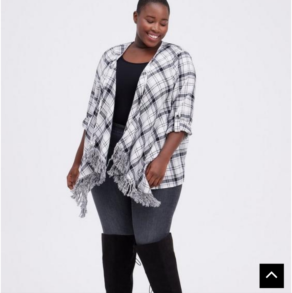 Torrid Flannel Drape Fringe Hem 3rd Piece